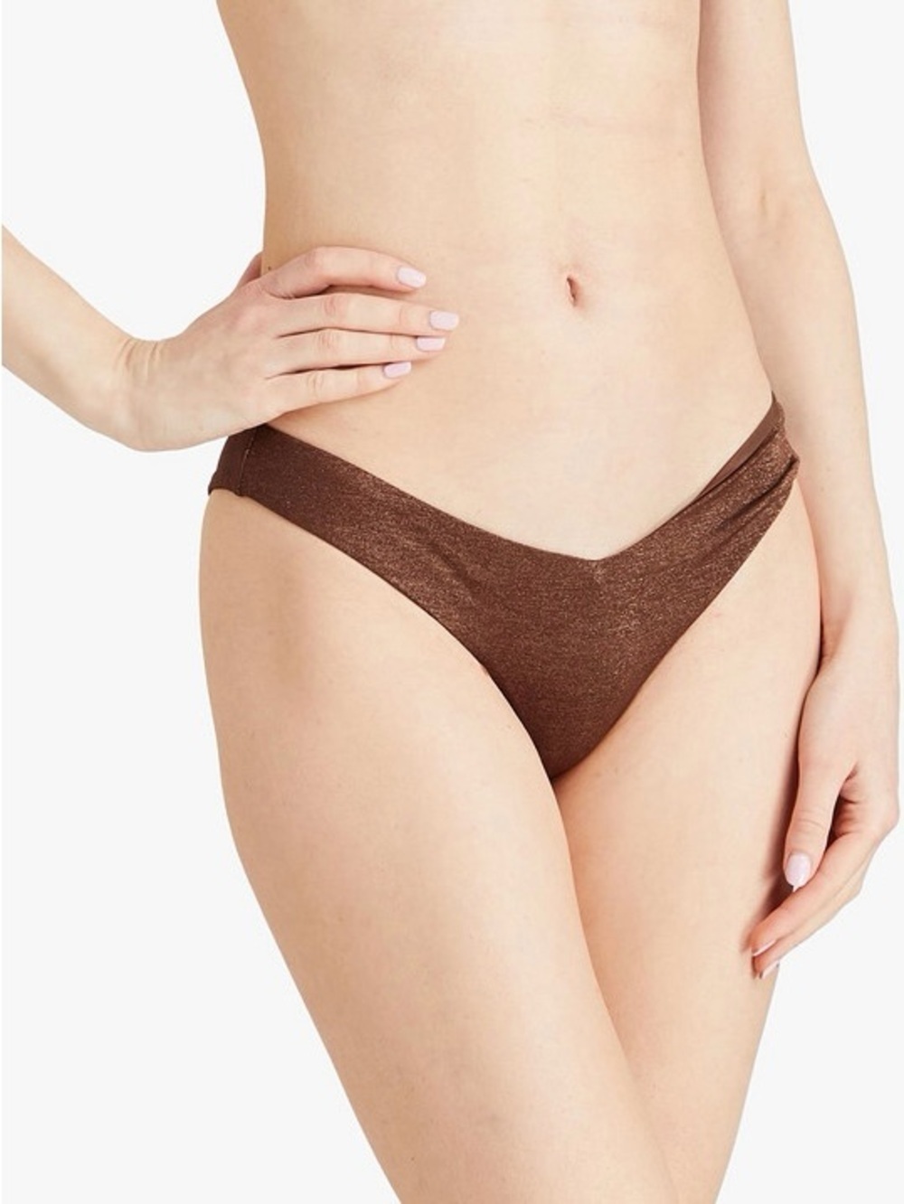 NWT Onia ‘Chiara’ Shimmer Stretch-Jersey Low-Rise Bikini Briefs in “Hickory” XL